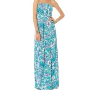 LILLY PULITZER Holbrook Strapless Maxi Dress Montauk Seafoam Green Size S Jersey